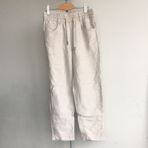 Linen and lyocell slightly tapped narrow pants - natural / cream